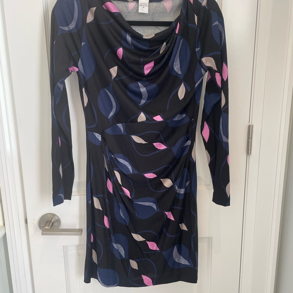 Diane Von Furstenberg Blue Ruched Long Sleeve Sheath Dress